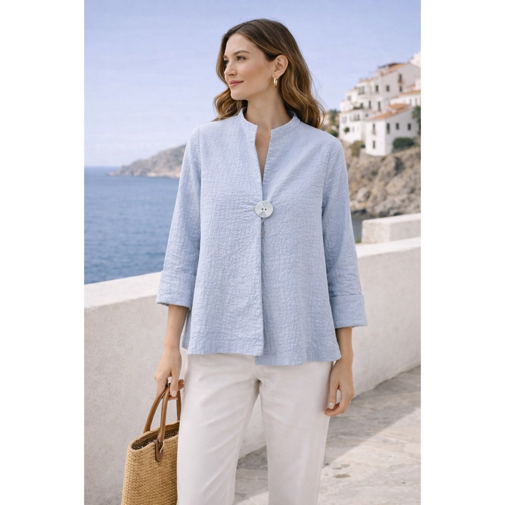 IC Collection Women Textured Asymmetrical One-Button Jacket Sz M Blue Minimalist - Picture 2 of 12
